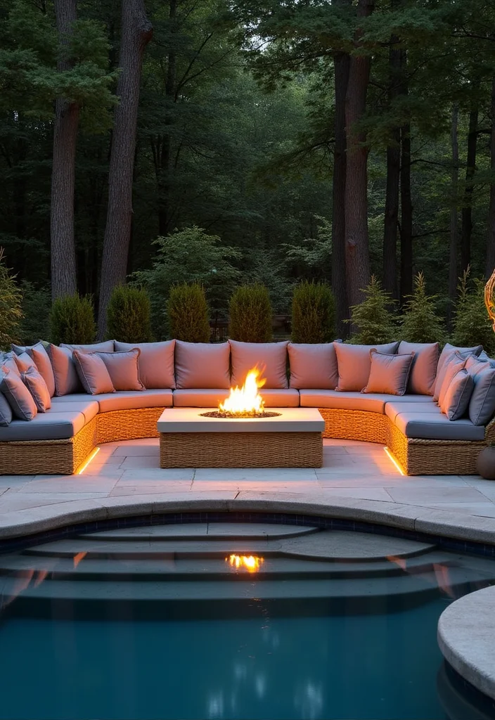 14 Backyard Pool and Fire Pit Ideas for Cozy Resort Style - 10. Fire Pit with Built-In Seating