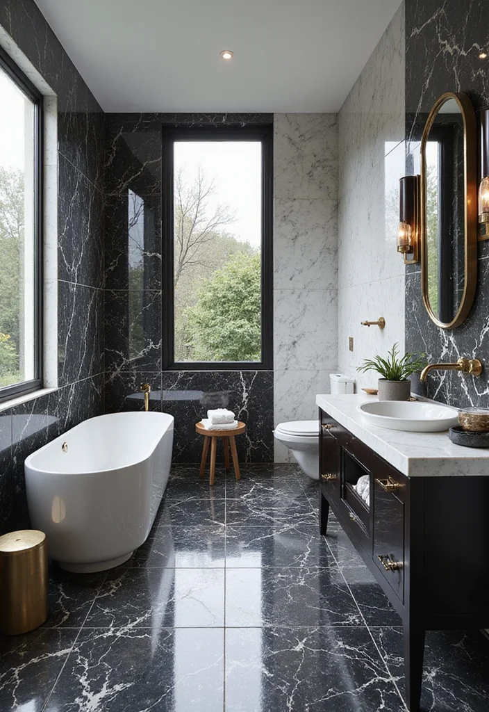 14 Black and White Bathroom Tile Ideas for Timeless Contrast - 12. Luxurious Marble Touches