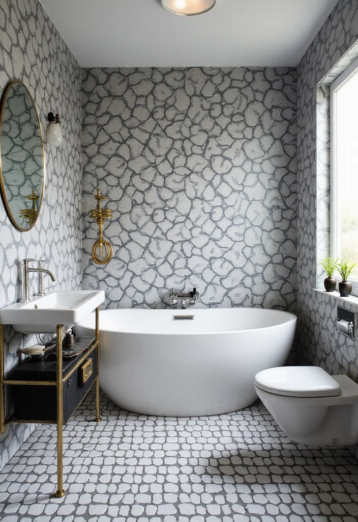14 Black and White Bathroom Tile Ideas for Timeless Contrast - 5. Modern Geometric Patterns