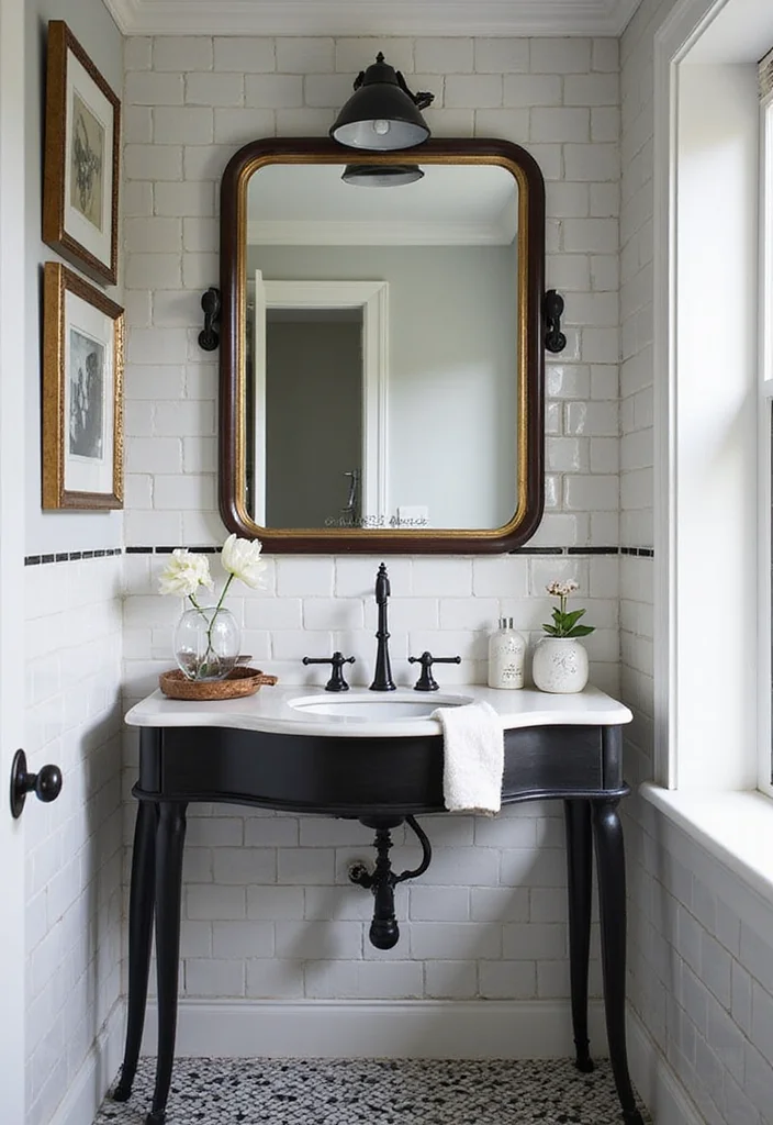 14 Black and White Bathroom Tile Ideas for Timeless Contrast - 8. Elegant Frame Designs