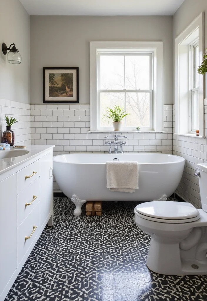 14 Black and White Bathroom Tile Ideas for Timeless Contrast - 9. Vintage Hexagons