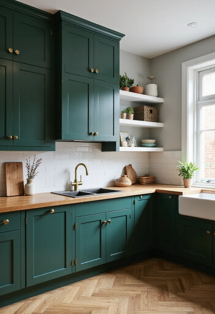 14 Moody Kitchen Ideas for Deep Cozy Atmosphere - 1. Deep Green Cabinets