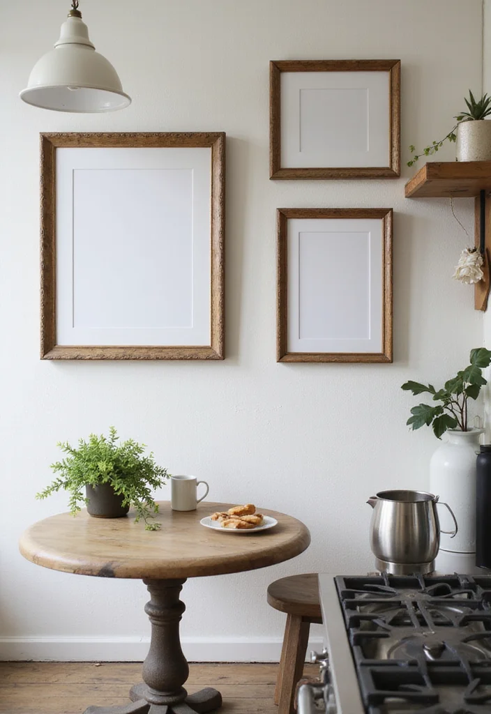 14 Moody Kitchen Ideas for Deep Cozy Atmosphere - 13. Beautifully Framed Artwork