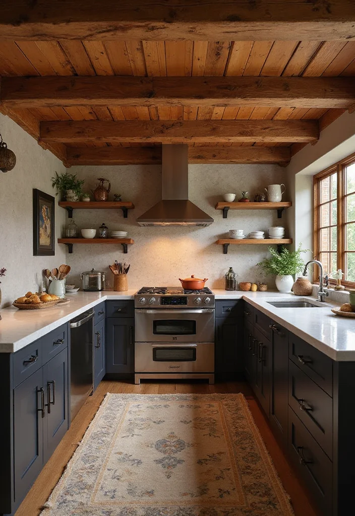 14 Moody Kitchen Ideas for Deep Cozy Atmosphere - 3. Rustic Wooden Beams