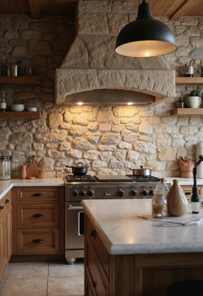 14 Moody Kitchen Ideas for Deep Cozy Atmosphere - 4. Textured Stone Accents