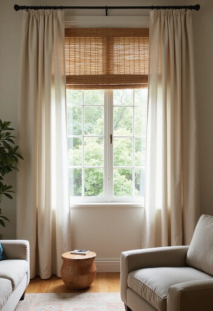 14 Rustic Farmhouse Living Room Ideas for Cozy Country Warmth - 11. Natural Window Treatments