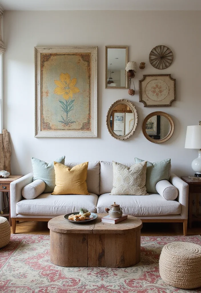 14 Rustic Farmhouse Living Room Ideas for Cozy Country Warmth - 13. Vintage-inspired Artwork