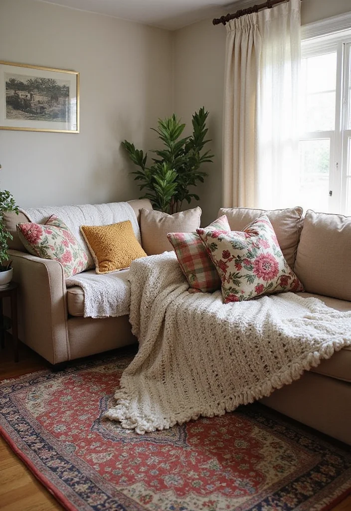 14 Rustic Farmhouse Living Room Ideas for Cozy Country Warmth - 3. Inviting Textiles