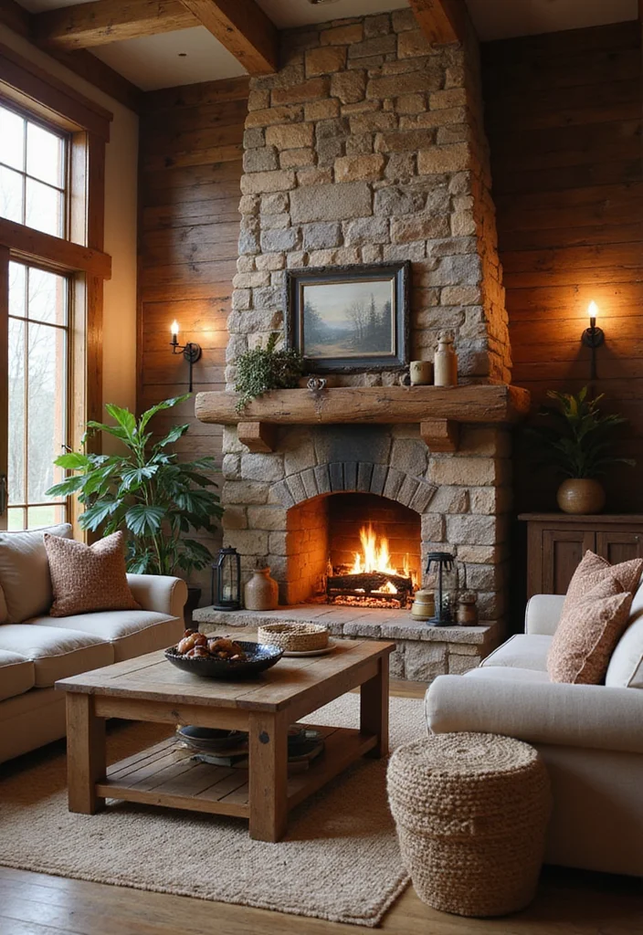 14 Rustic Farmhouse Living Room Ideas for Cozy Country Warmth - 5. Cozy Fireplace Setup