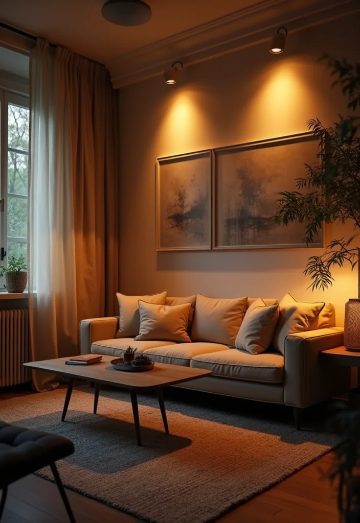 14 Rustic Farmhouse Living Room Ideas for Cozy Country Warmth - 8. Layered Lighting