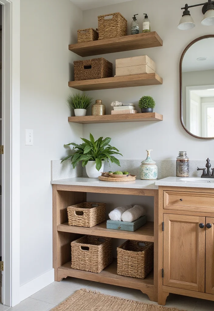 14 Tropical Bathroom Ideas for a Fresh Vacation Feel - 11. Functional Storage Solutions