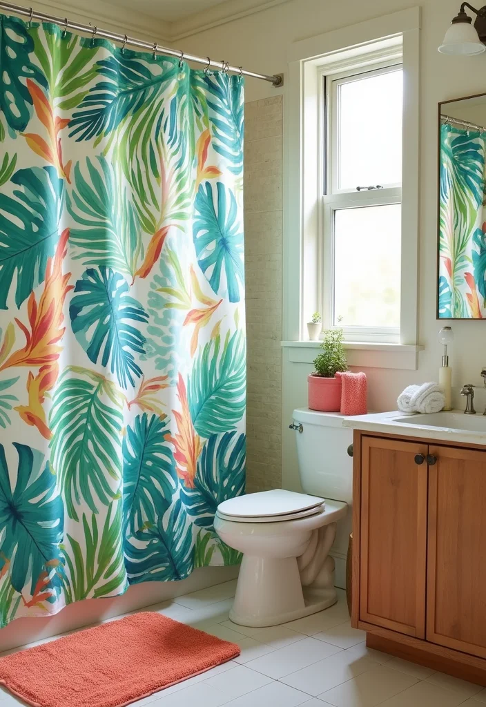14 Tropical Bathroom Ideas for a Fresh Vacation Feel - 12. Unique Shower Curtains