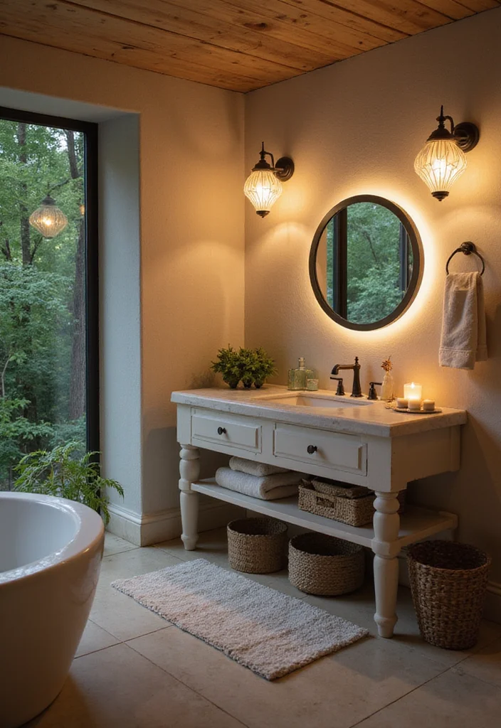 14 Tropical Bathroom Ideas for a Fresh Vacation Feel - 13. Ocean-Inspired Lighting
