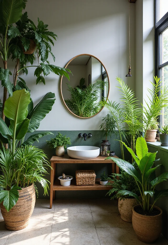 14 Tropical Bathroom Ideas for a Fresh Vacation Feel - 3. Lush Indoor Plants for Freshness