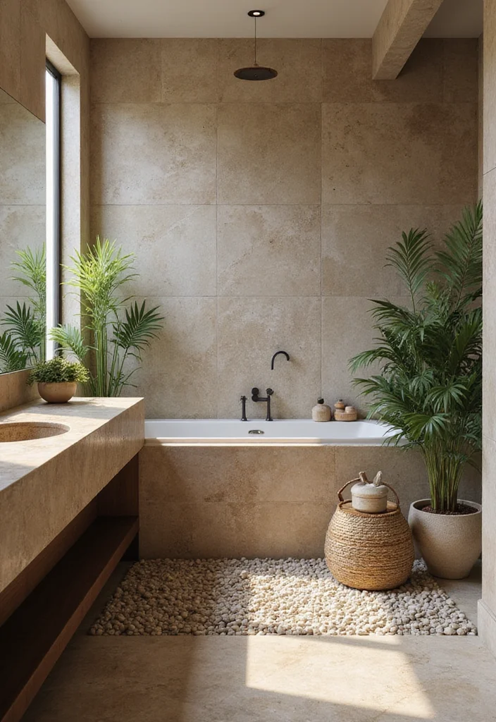 14 Tropical Bathroom Ideas for a Fresh Vacation Feel - 6. Natural Stone Features