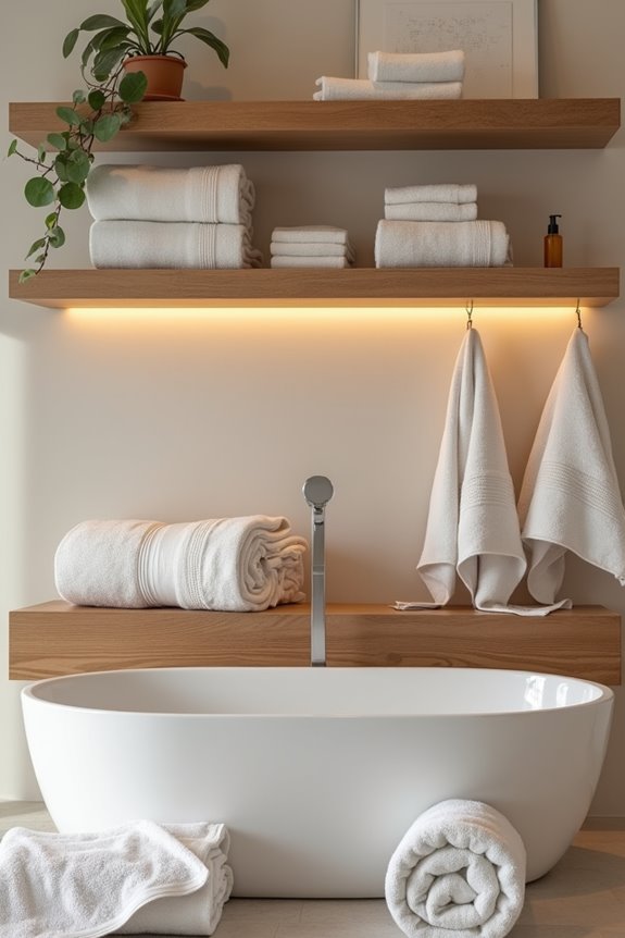 floating shelves create spa like calm