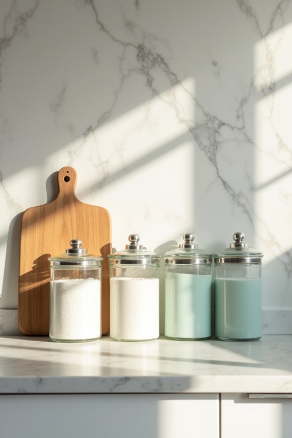 10 Ways to Decorate Your Kitchen Counters 5 matching containers create cohesive organized counters