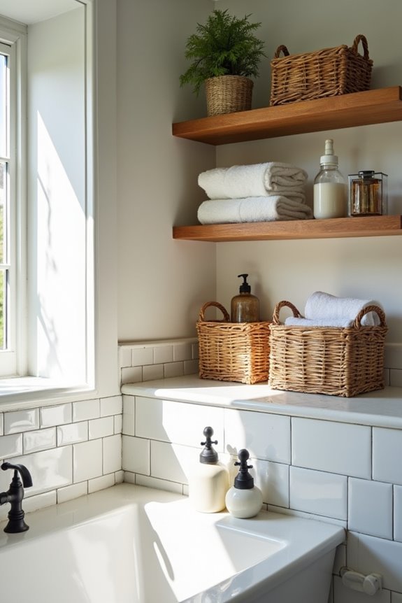 shelving baskets clutter free bathroom