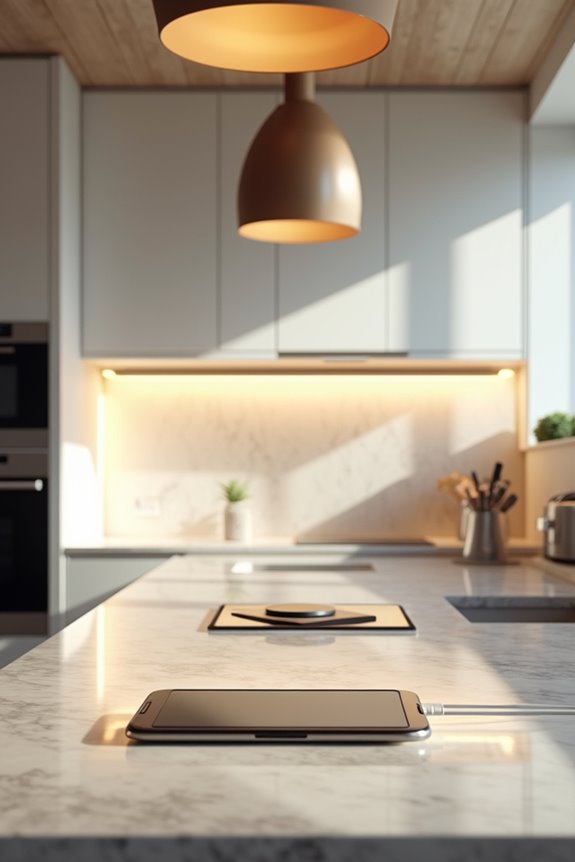 7 Reasons Kitchen Islands Aren't Going Out of Style in 2026 5 wireless charging outlets touch lighting
